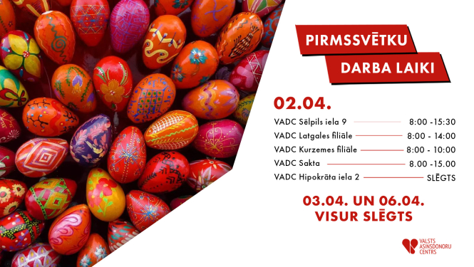 Darba laiku izmaiņas pirmssvētku un svētku laikā - 2.04-6.04.