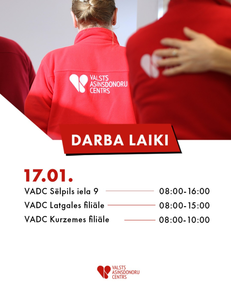 Darba laiks sestdienā, 17. janvārī VADC Sēlpils ielā un filiālēs Latgalē un Kurzemē