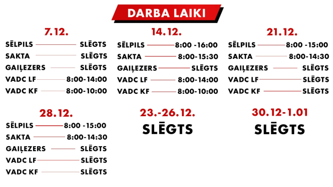 Darba laiki decembrī